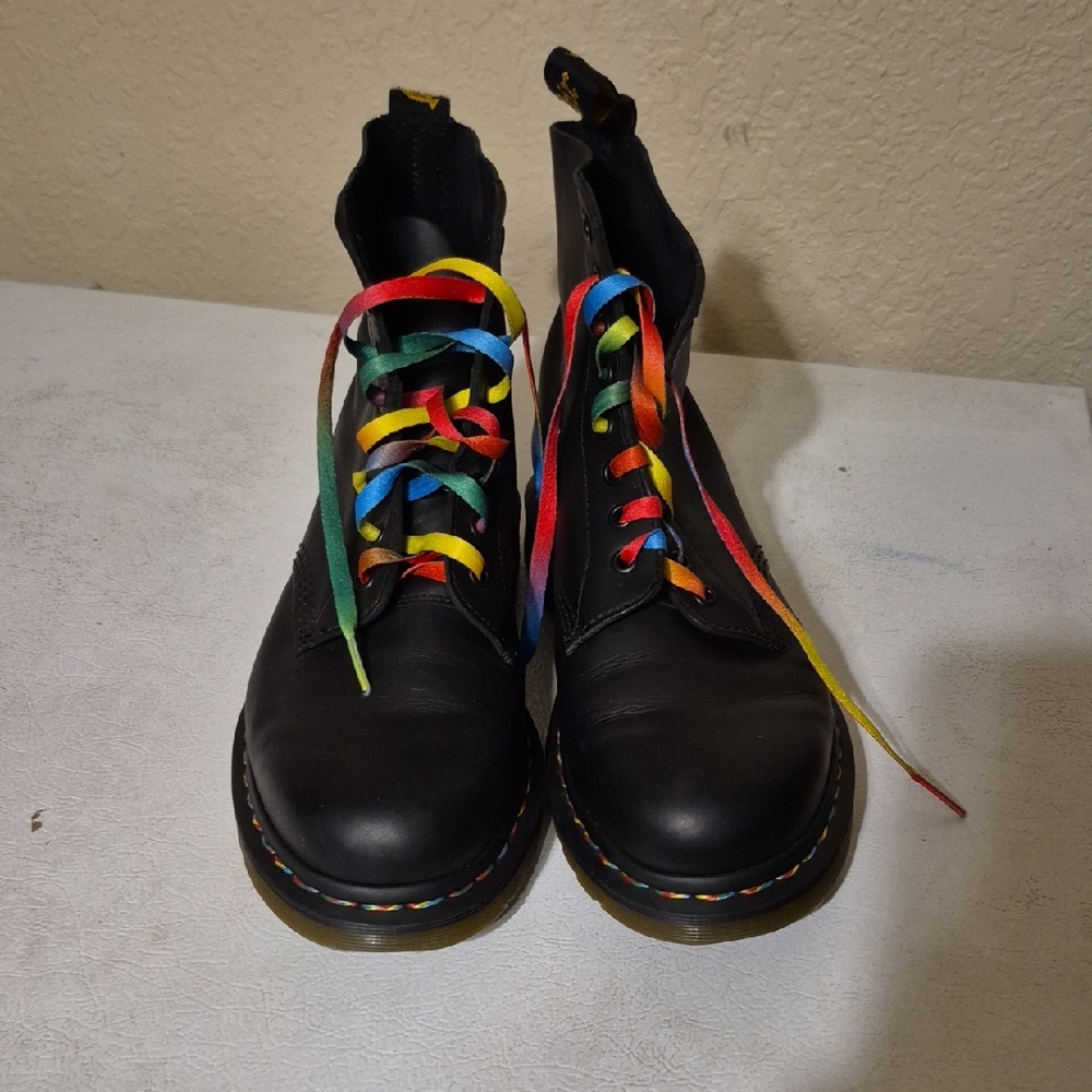 NWOT Dr. Martens Black Boots with Multicolor Laces